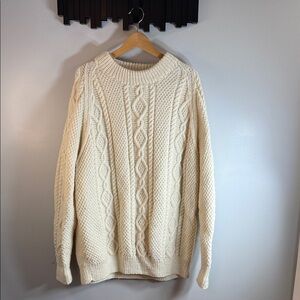 Men's Cream Cable-Knit Crewneck Sweater